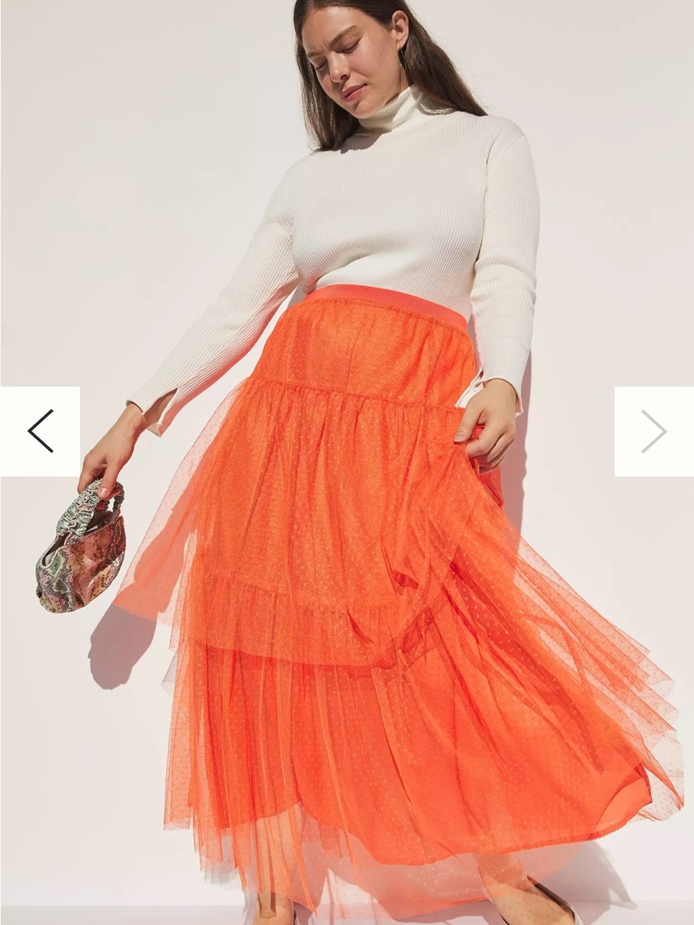 Anthropologie Bright Orange Tiered Tulle Maxi Skirt